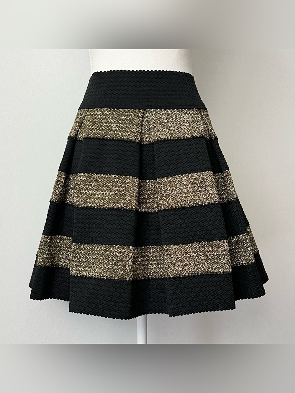 Xhilaration Pleated Skirt Black Gold Size M A-Line Formal Elegant Knee Length